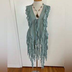 Silence + Noise Sapphire Naomi Ruffle Shredded Vest Bohemian Festival Hippie